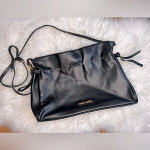 Badgley Mishka Mono Colored Black Faux Drawstring Bucket Bag Purse